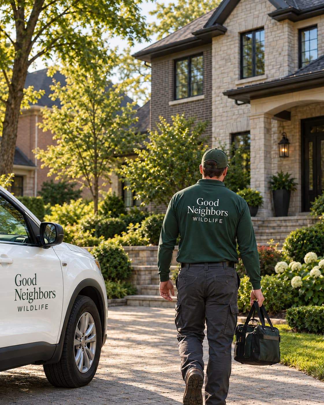 A Good Neighbors technician arriving at a residential property